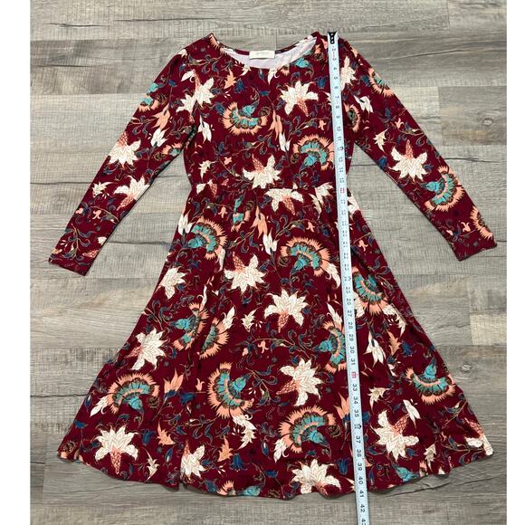 Arula XL Midi Floral Fit Flare Dress Boho Indie Peasant Preppy Stretch USA Made - Picture 5 of 7